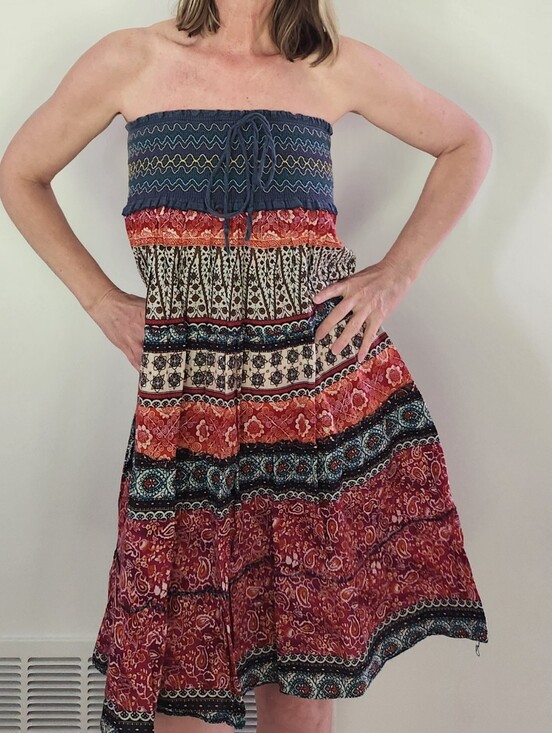 Dresses & Skirts - Boho Strapless Tiered Maxi Dress in Navy, Red & Cream